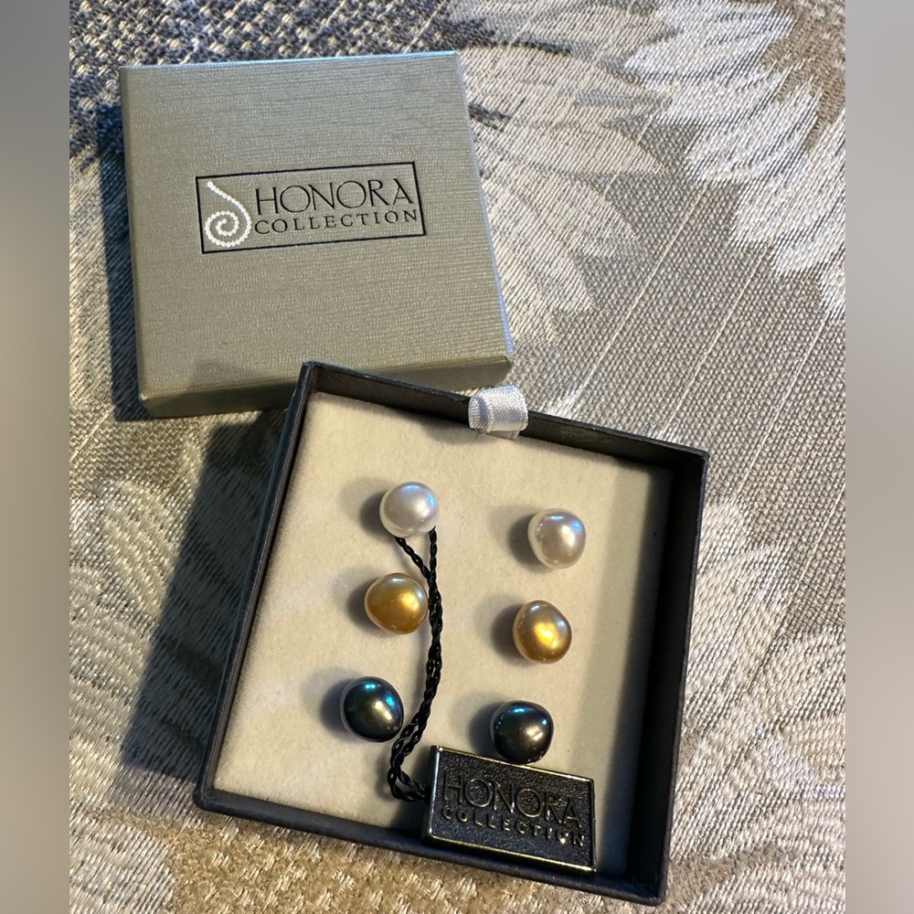 Honora set of 3 - pierced cultured pearl earrings